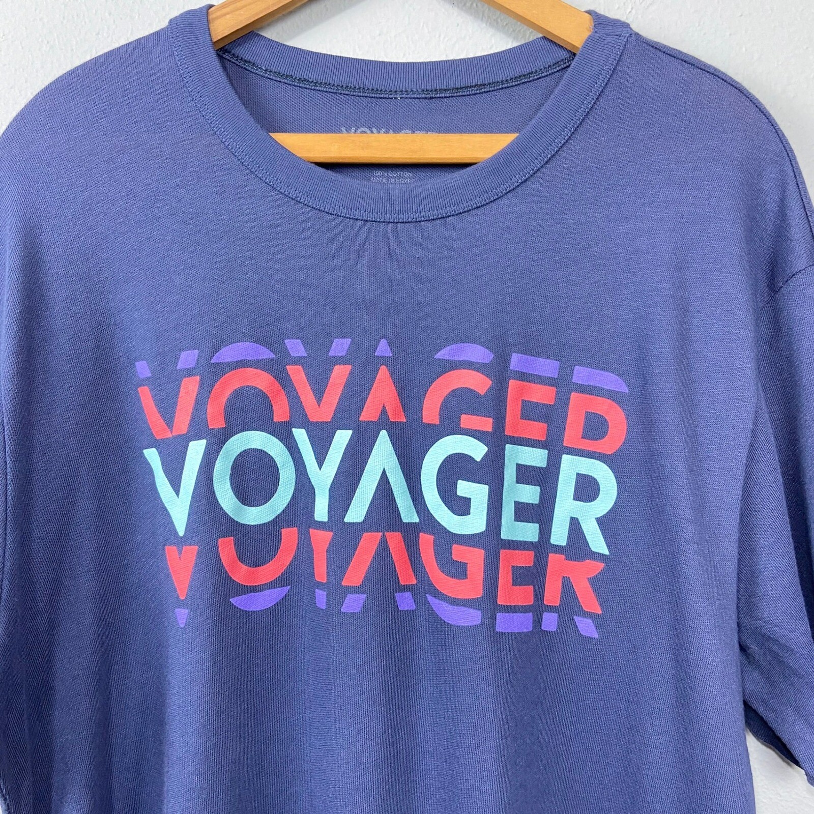 Voyager Graphic T-Shirt Size L Cotton Blend Knit Tee Top Retro Blue Crypto gallery