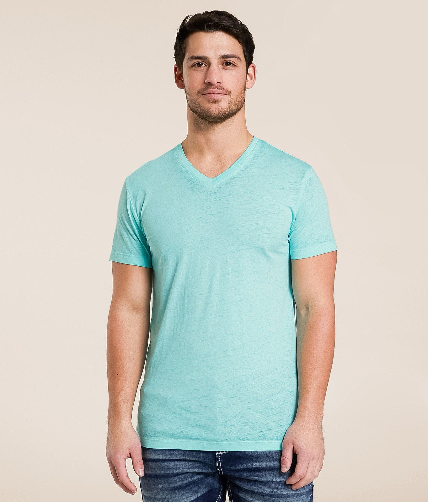 Buckle Burnout Muscle V-Neck T-Shirt Men’s XL Aruba Blue Lightweight Tee Grunge
