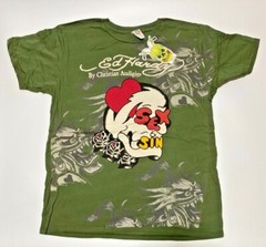 Authentic New Vintage Men’s Ed Hardy T-shirt Sex/Sin Forest Green