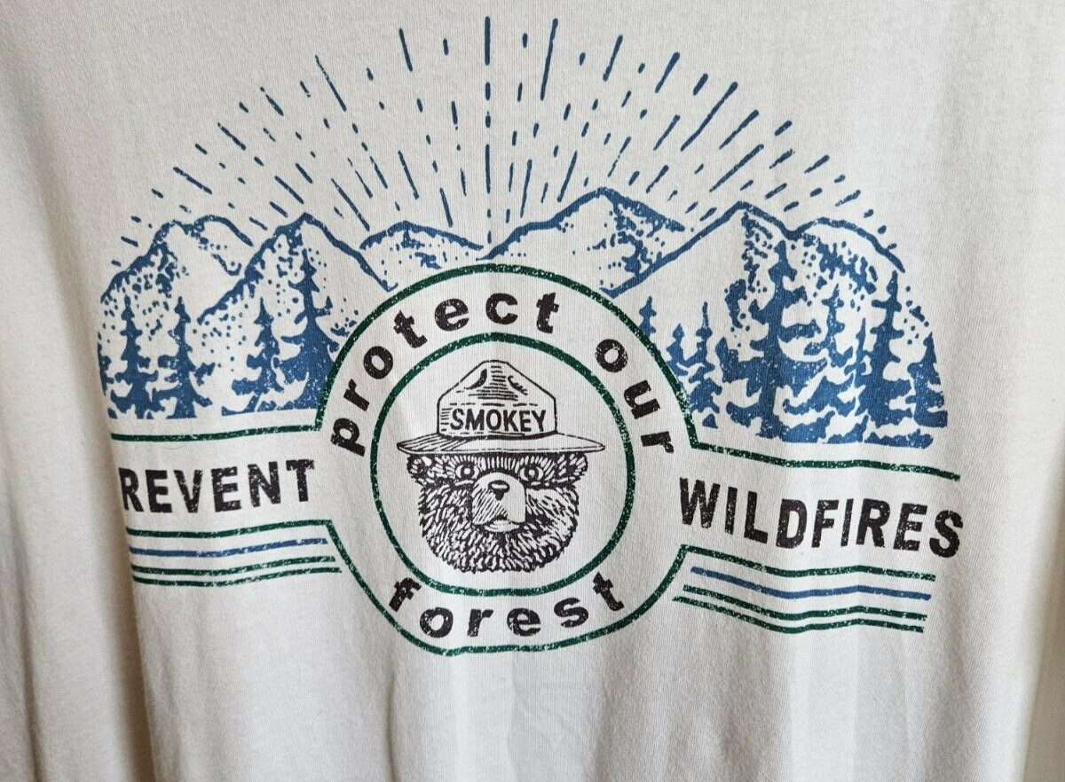 SMOKEY THE BEAR UNISEX T-SHIRT CREW NECK STRAIGHT HEMLINE WHITE SIZE XL #4178 gallery