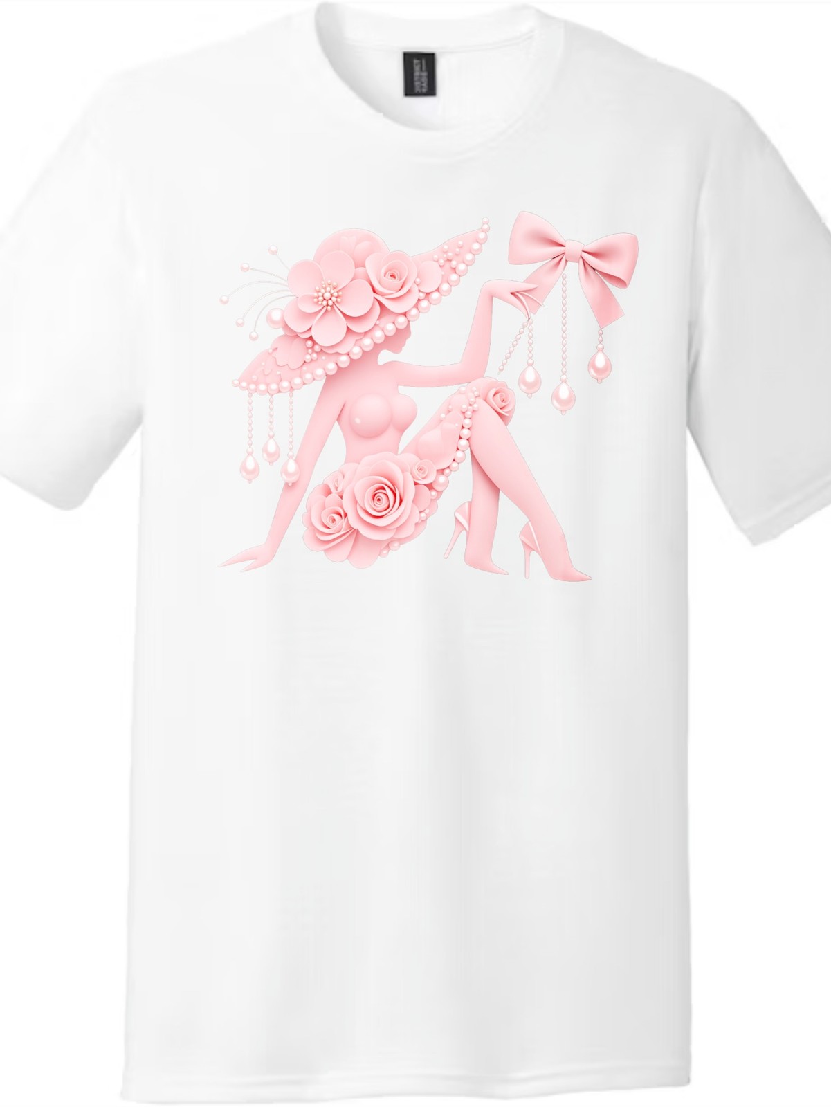 Pink Floral Lady with Pearls Feminine Art T-Shirt gallery