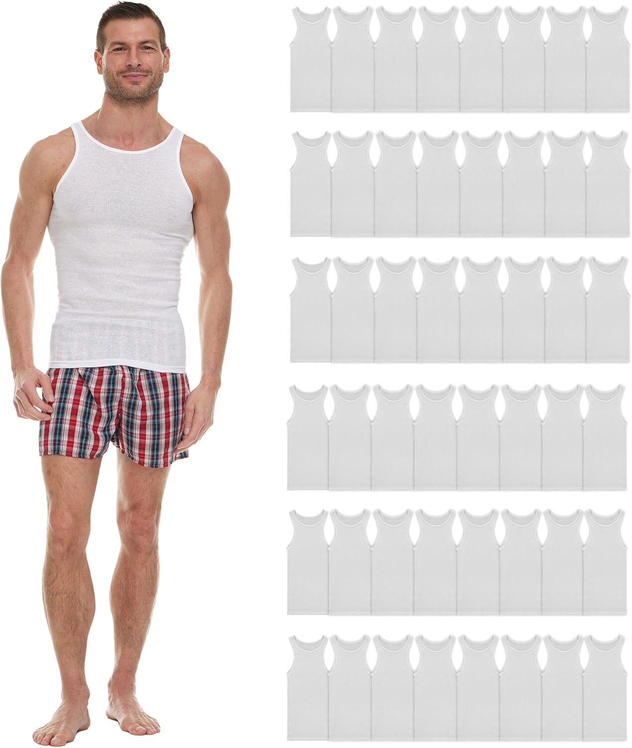 48 Pack of Mens Cotton Undershirt, Ribbed Tank Top A Shirt White