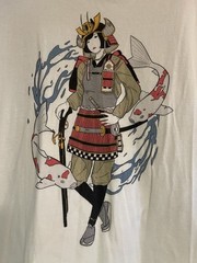 POPKILLER, SCI FI GIRL KOI SAMURAI, Classic Tee, Very Pale Yellow, NWOT