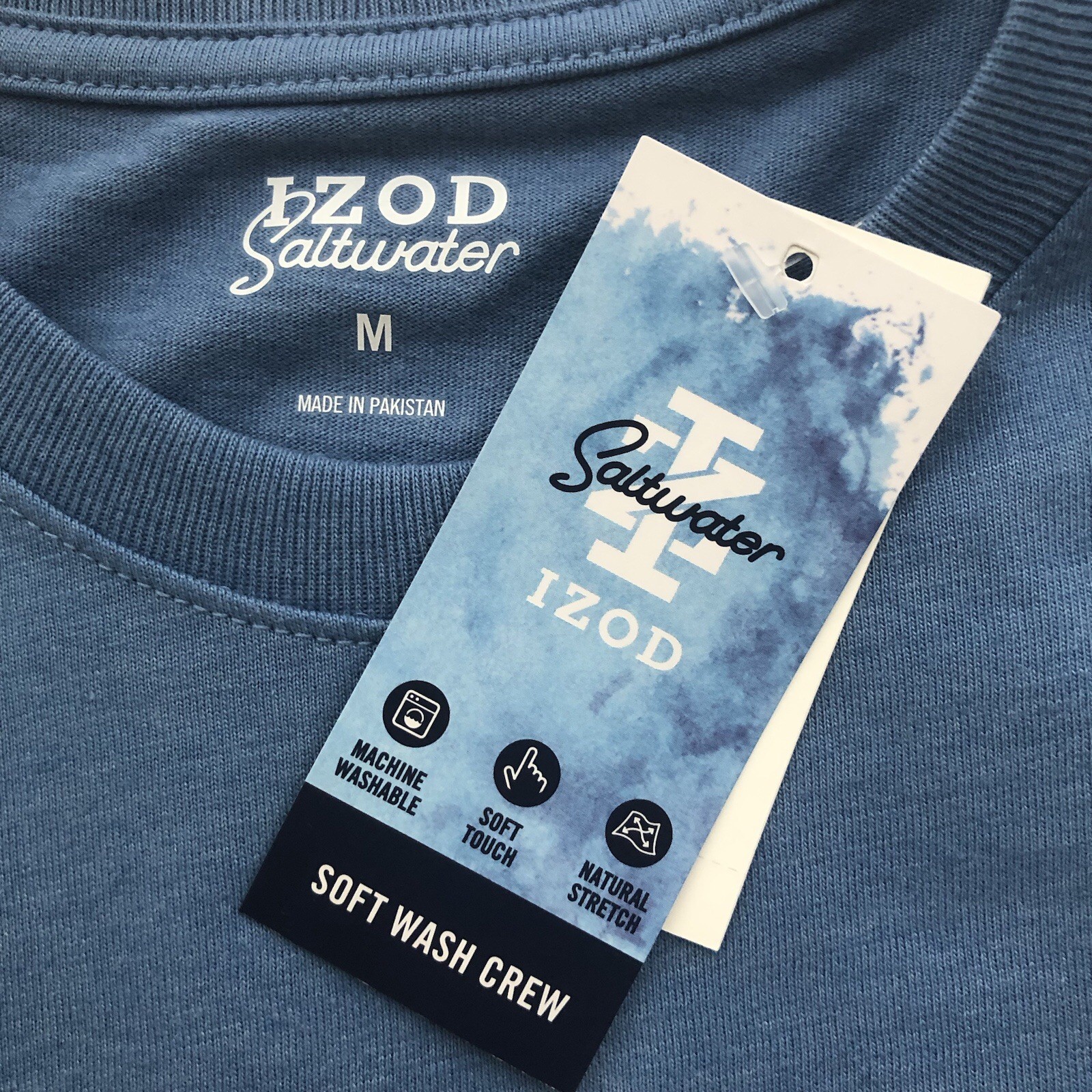 IZOD Saltwater T-Shirt Graphic Men’s Medium Blue Fisherman NWT Soft Wash Crew gallery
