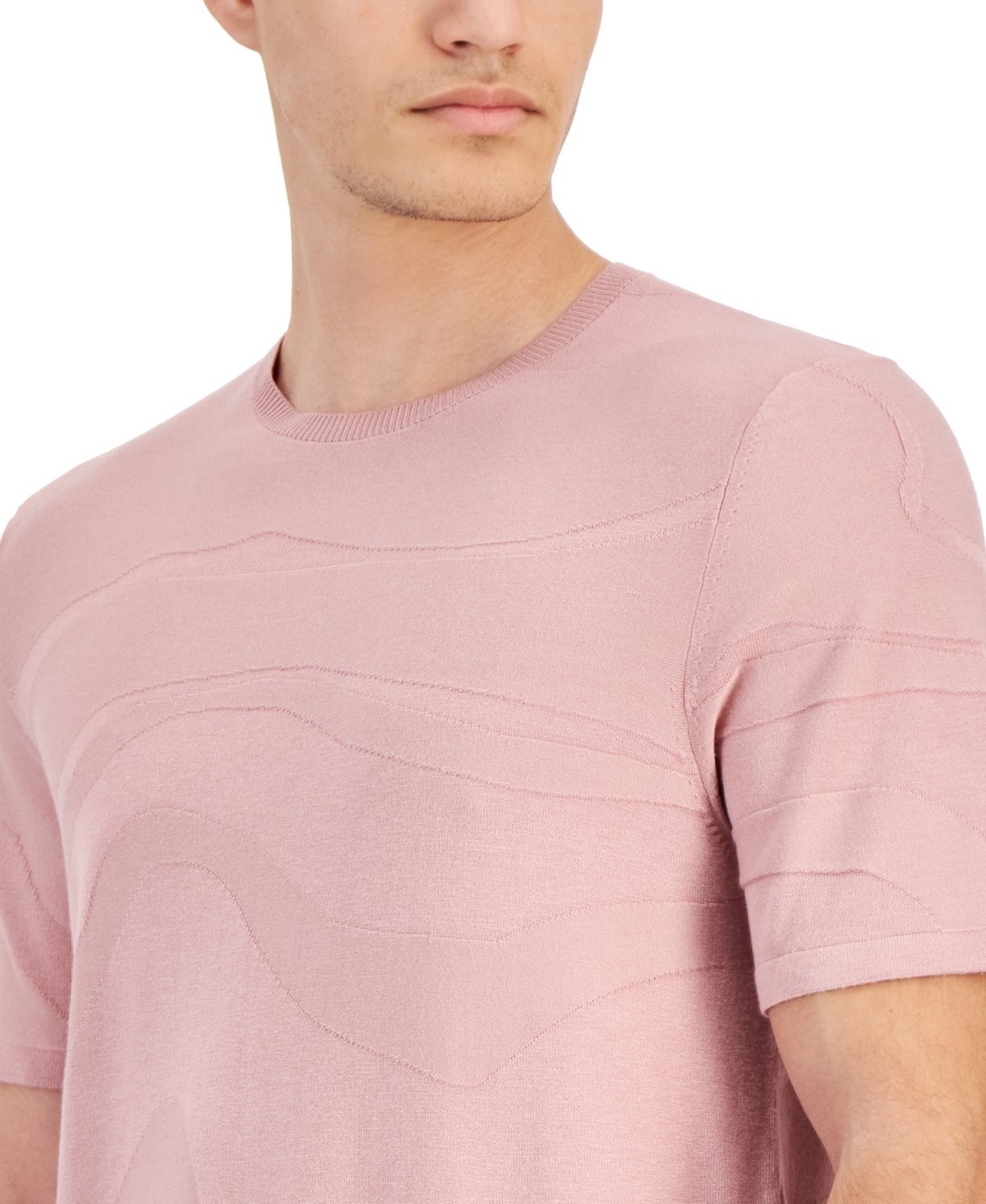 Alfani Men's Tonal Wave Jacquard T-Shirt Rayon/Nylon Pottery Clay-Large gallery