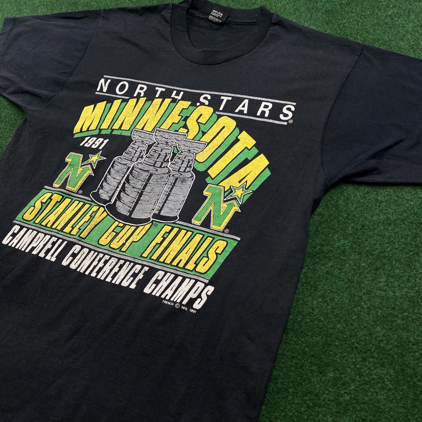 Vintage Minnesota North Stars Shirt Mens L Black 90S NHL Hockey Champs USA 1991 gallery