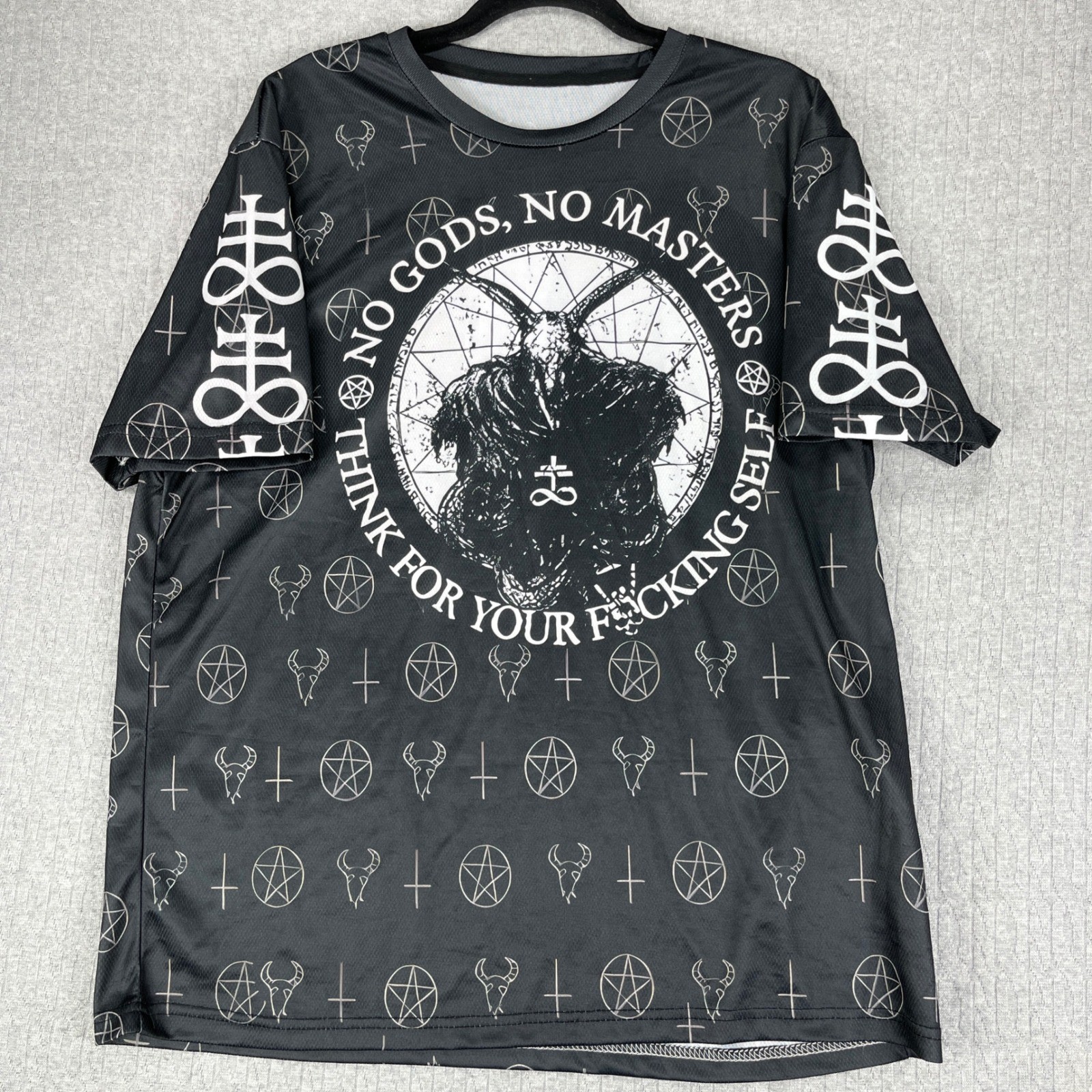 Satanic death rock Goth core punk Baphomet T Shirt Men Black No Gods No Masters gallery