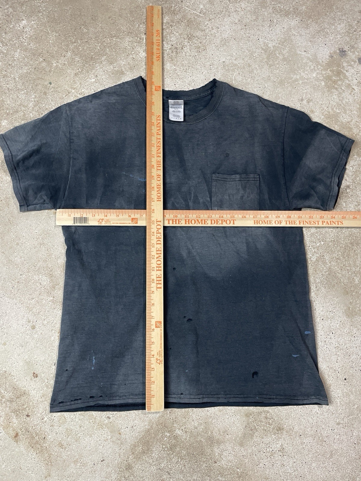 Vintage Sun faded Pocket T-Shirt Gradient Thrashed Mens Size L Distressed Black gallery