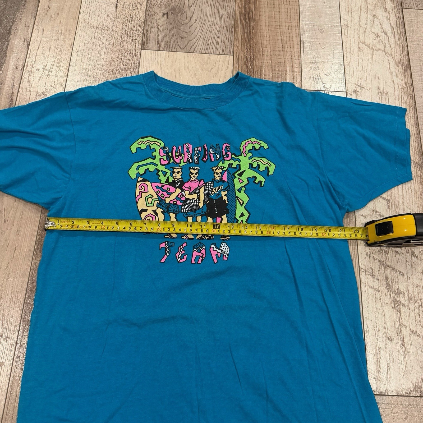 Vtg 80s Surfing Team T Shirt XL Single Stitch Royal First Class Heavy Neon Surf gallery