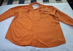 Columbia PFG Copper Orange Button Down Polyester Nylon Fishing Shirt Size XL