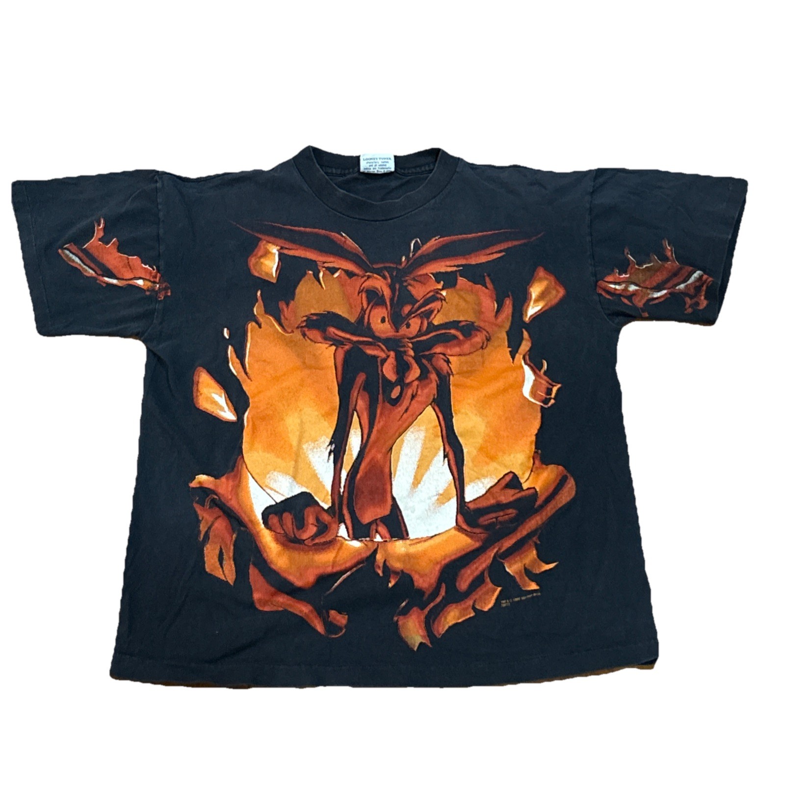 Vintage 1996 Single Stitch All Over Print Wile E. Coyote Roadrunner L Shirt Y2K