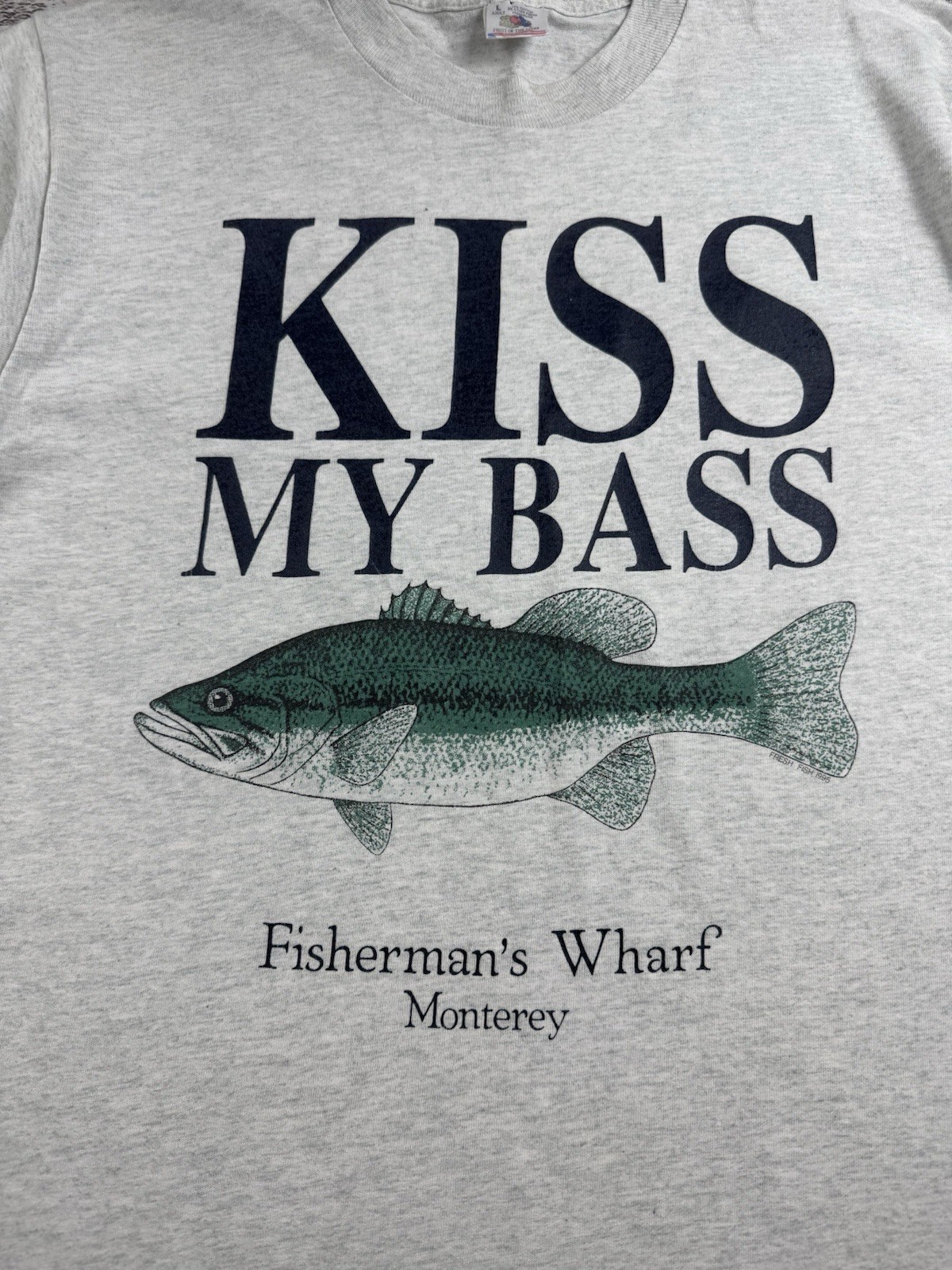 Vintage Kiss My Bass 90s Humor Crazy Gray Fisherman Merch Jersey T Shirt Tee gallery