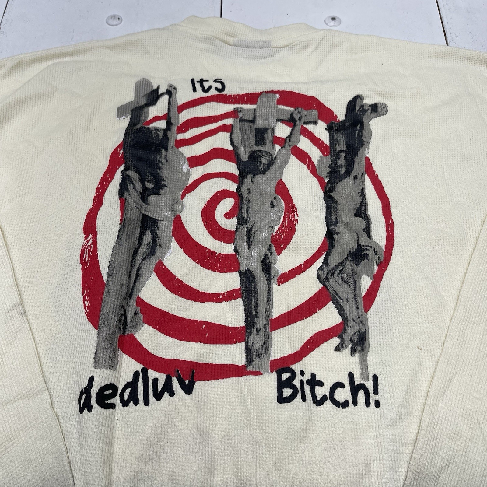 Dedluv Studio Ivory Save Us Long Sleeve Distressed Thermal T Shirt Mens Size L gallery