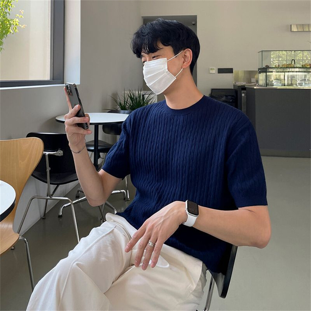 Men’s Knitted Short Sleeve T-Shirt Classic Casual Slim Round Neck Shirts
