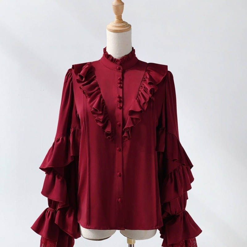 Men's White Gothic-style shirt long-sleeved Top unisex blouse gallery