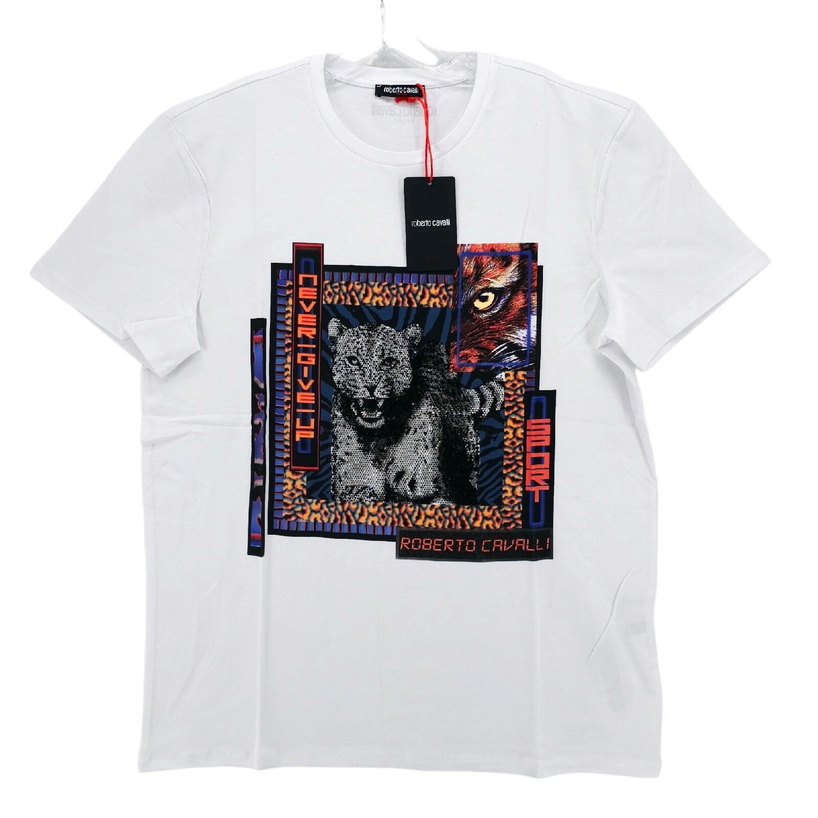 NWT ROBERTO CAVALLI Graphic Men's T-Shirt Beaded Animals Never Give Up Size XL gallery