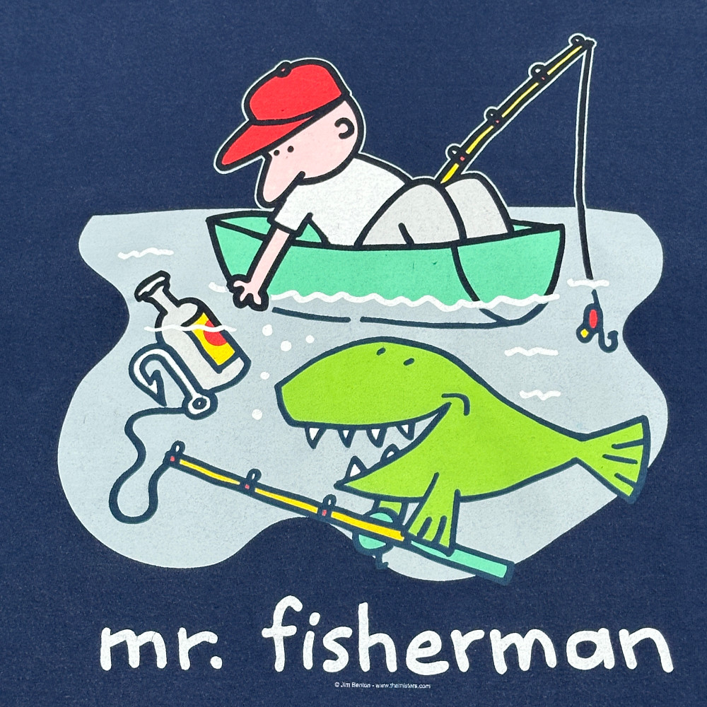Vintage Mr Fisherman Shirt Adult EXTRA LARGE Blue Jim Benton Funny Comic Art 90s gallery