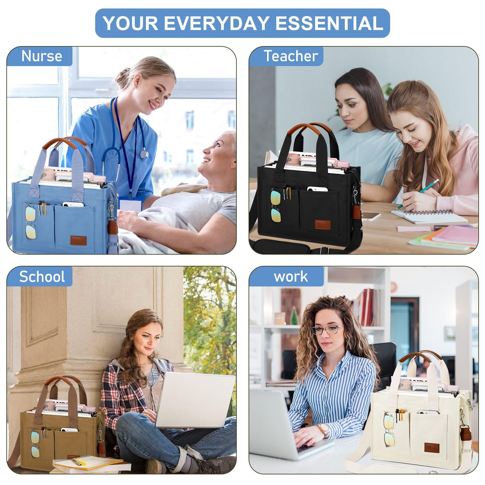 KKXIU Oversize Canvas Tote Bag for Women with Zipper and Compartments Crossbo... gallery