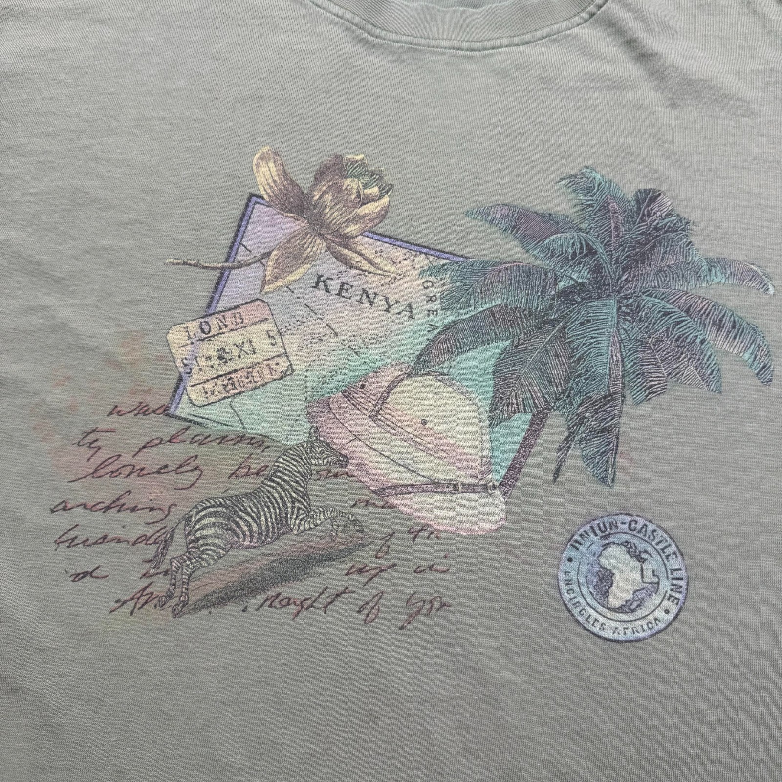 Vintage 90s GAP Kenya Safari Travel Stamp Map Nature Graphic T-Shirt USA - XL gallery