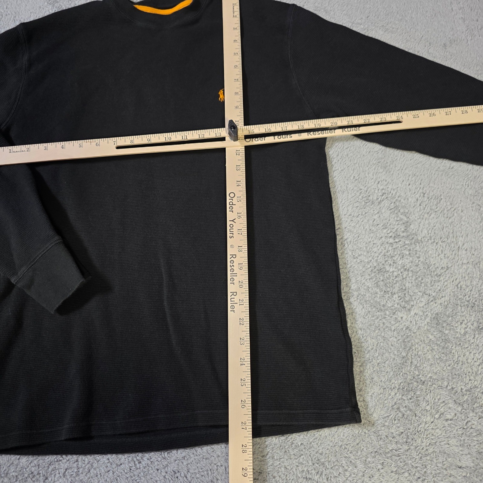 Polo Ralph Lauren Mens XL Thermal Shirt Black Waffle Knit Orange Pony Logo gallery