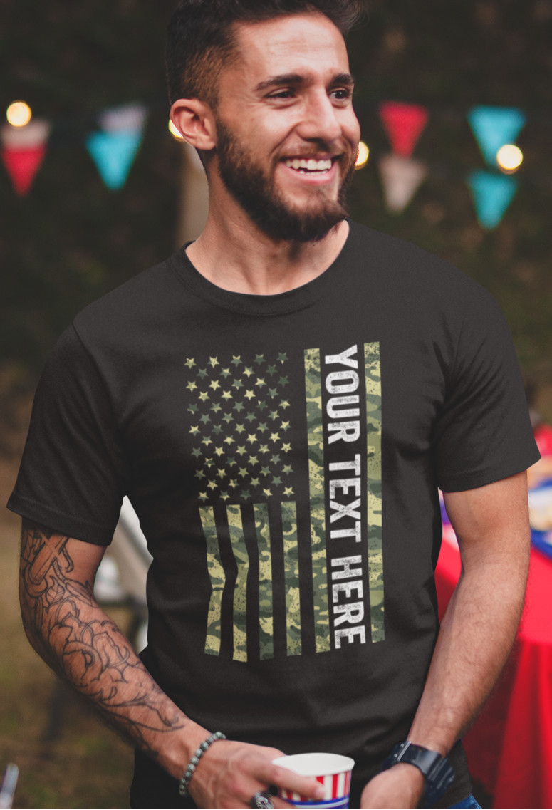 Custom Made Shirt USA Camo Flag Patriotic Personalized T-shirt Your Own Text gallery