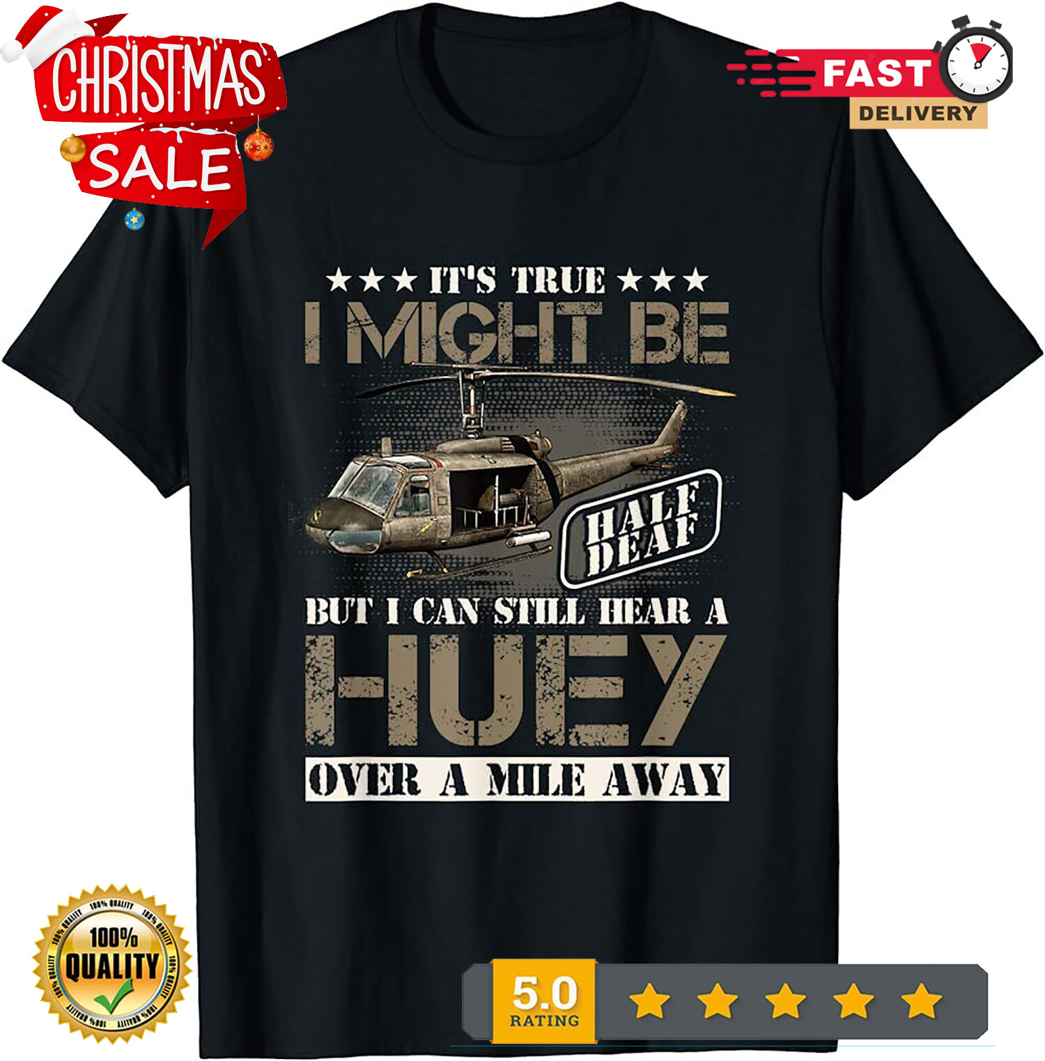 2025/LIMITED Hear a Huey a Mile Away Vietnam Veteran Uh1 Huey Helicopter T-Shirt gallery