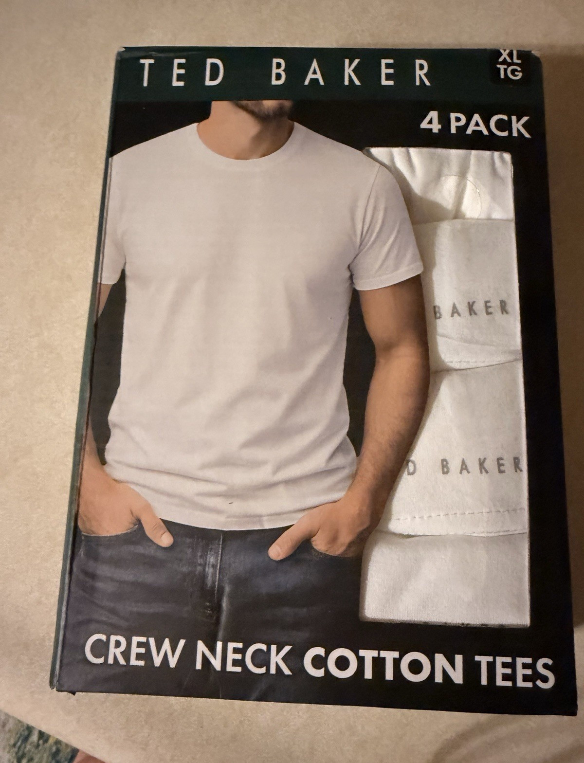 Ted Baker Men’s 4-Pack Cotton Blend Crew Neck Short Sleeve T-Shirts White XL
