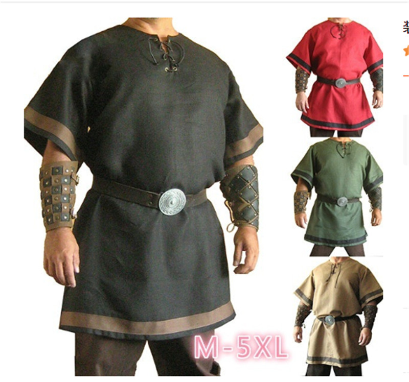 Men Medieval Viking Tunic Top Shirt Blouse Pirate Knight Cos Fancy Costume gallery
