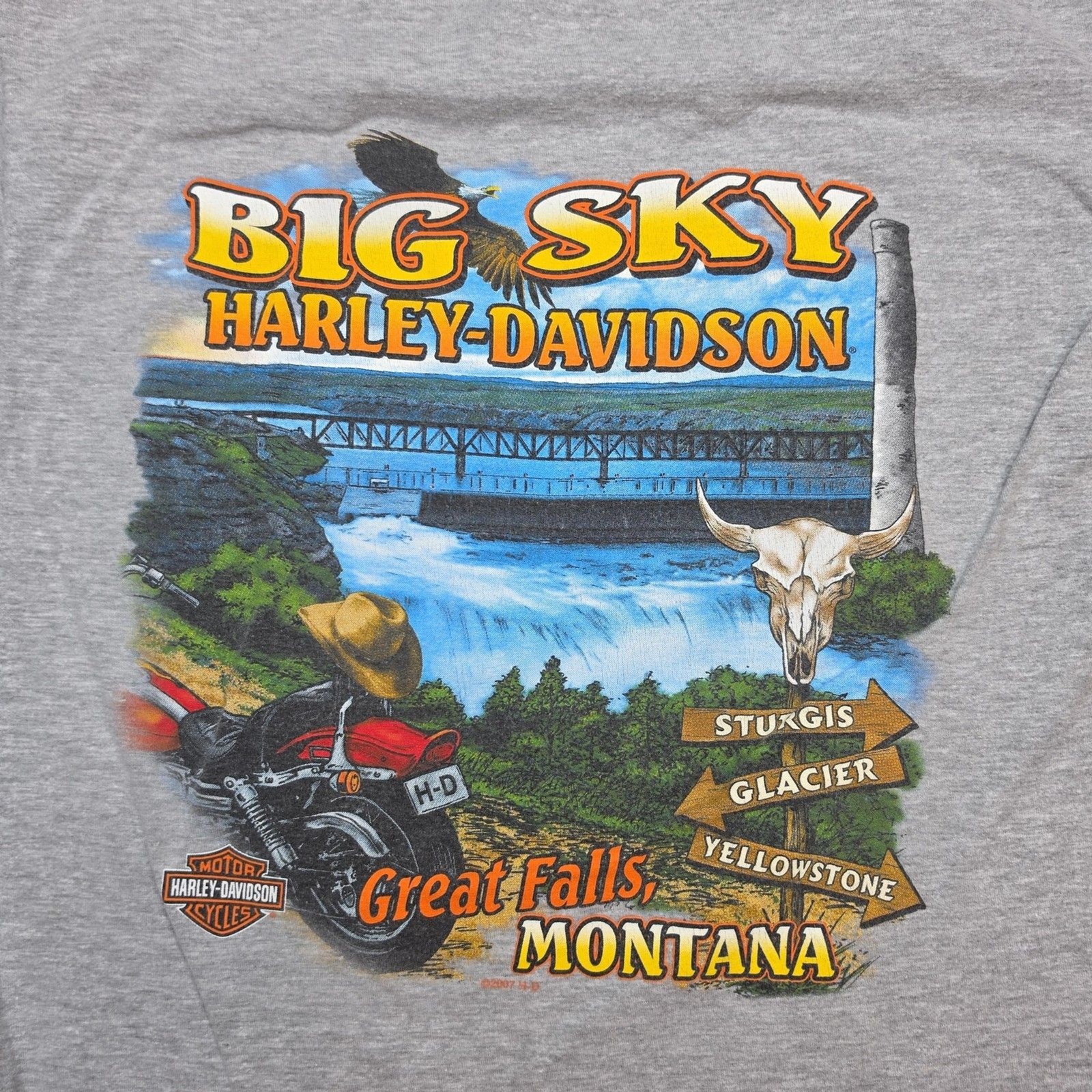 Harley-Davidson Shirt Mens Medium Tall Gray Big Sky Great Falls Montana Biker gallery