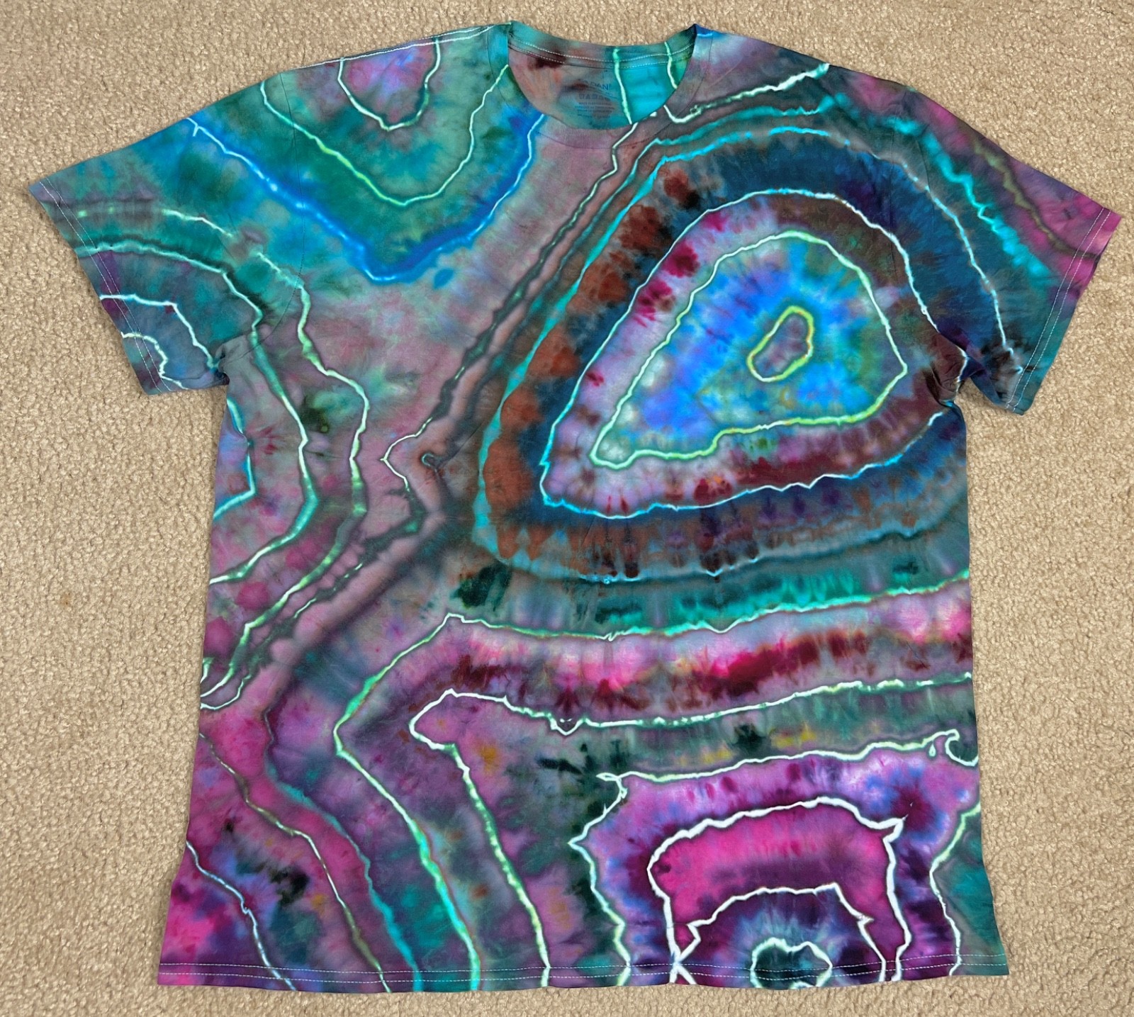Handmade Ice Tie Dye T-Shirt XL Mens Womens Soft Cotton Blue Red Geode gallery