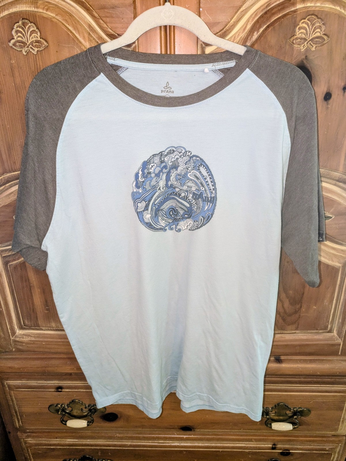 Prana Graphic T-Shirt XL Men's Casual Sheer Cotton Blue Brown Short Sleeve gallery