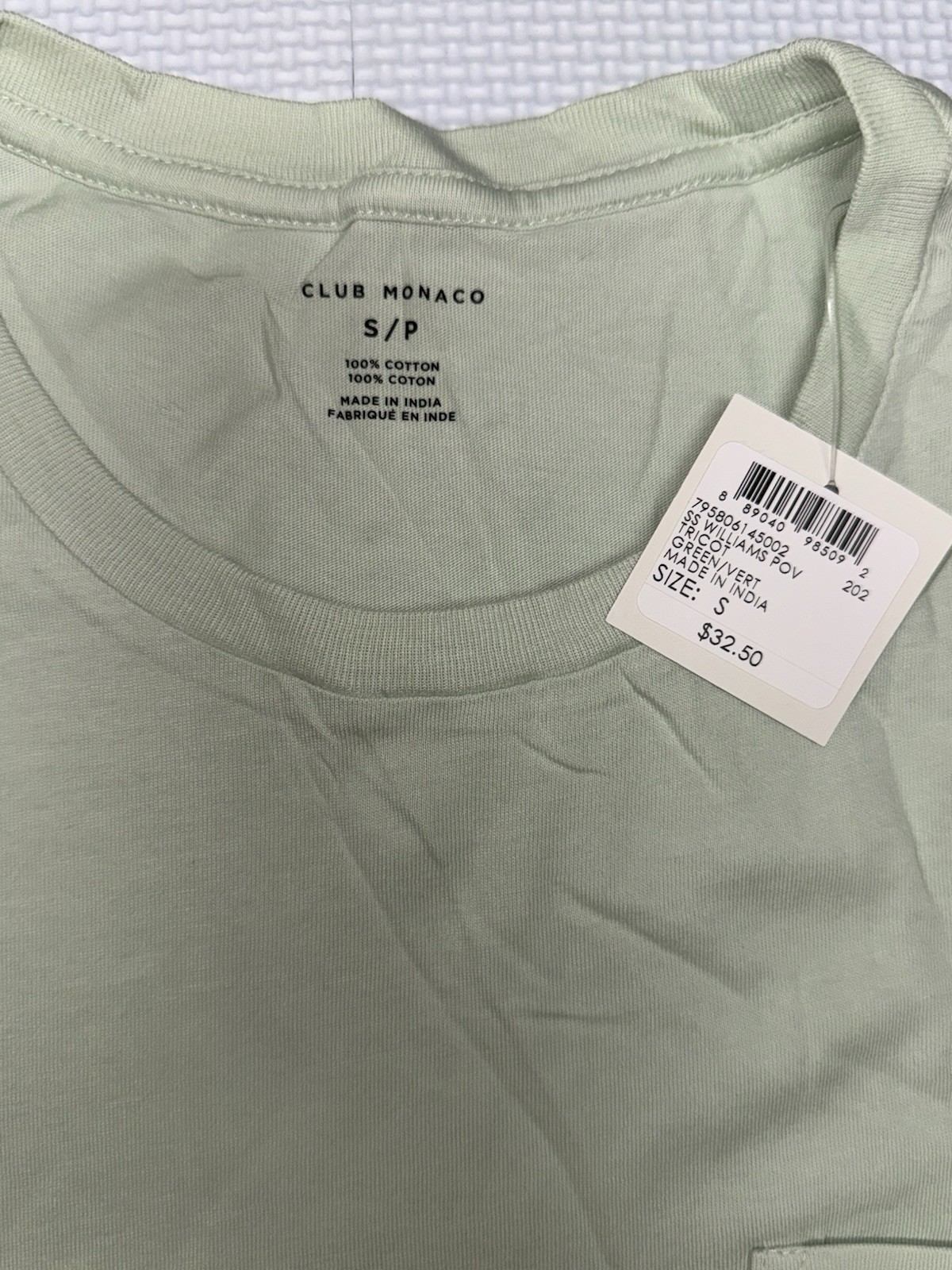 Club Monaco Mens Williams Short Sleeve Pocket Tee Green NWT Size Small Free Ship gallery