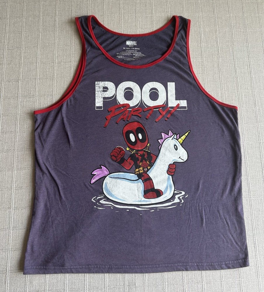 Marvel Deadpool Pool Party Graphic Print Purple/Red Tank Top Men’s Size 2X