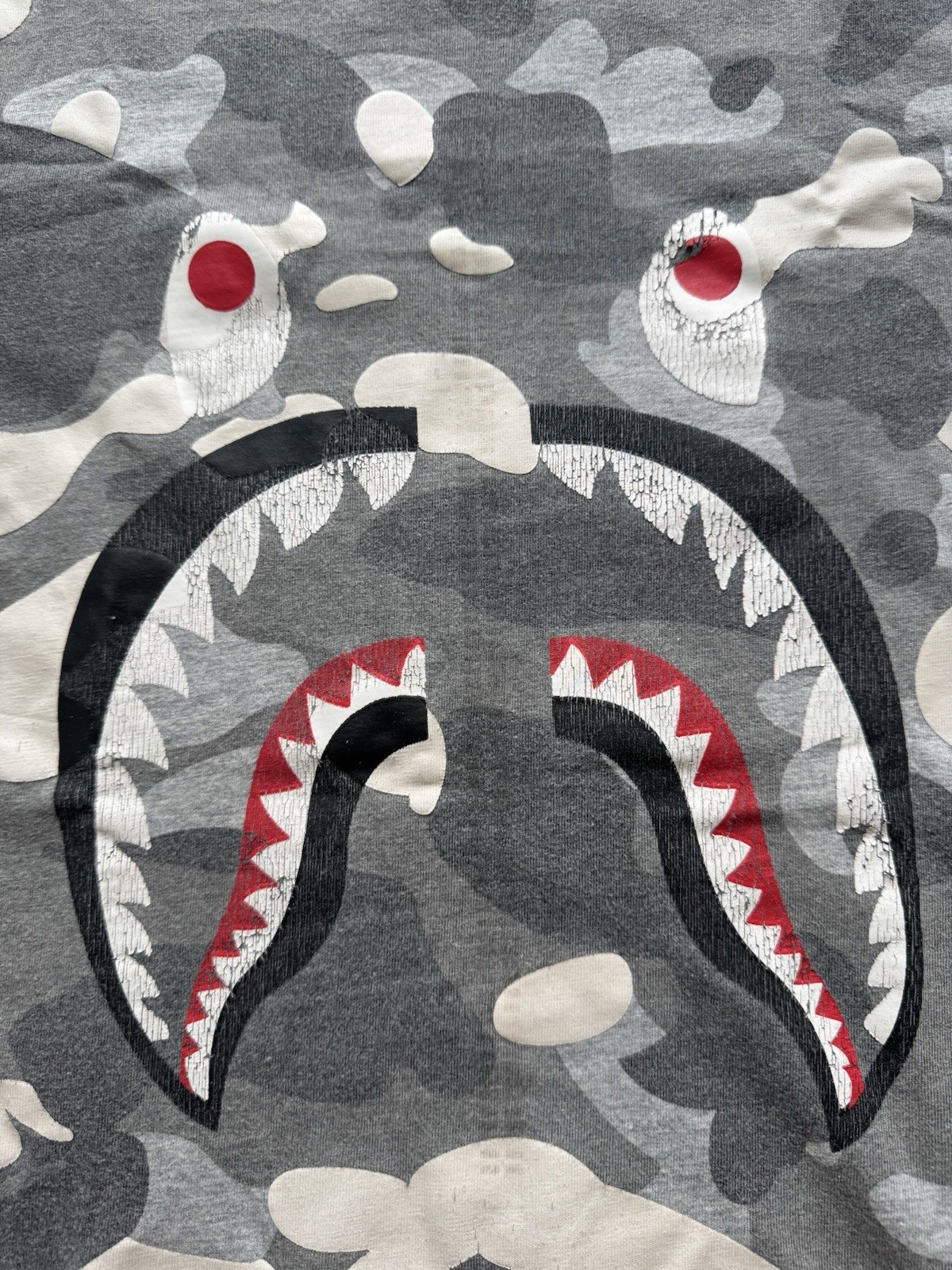 A Bathing Ape BAPE Men’s Gray Camo Shark Graphic T-shirt gallery
