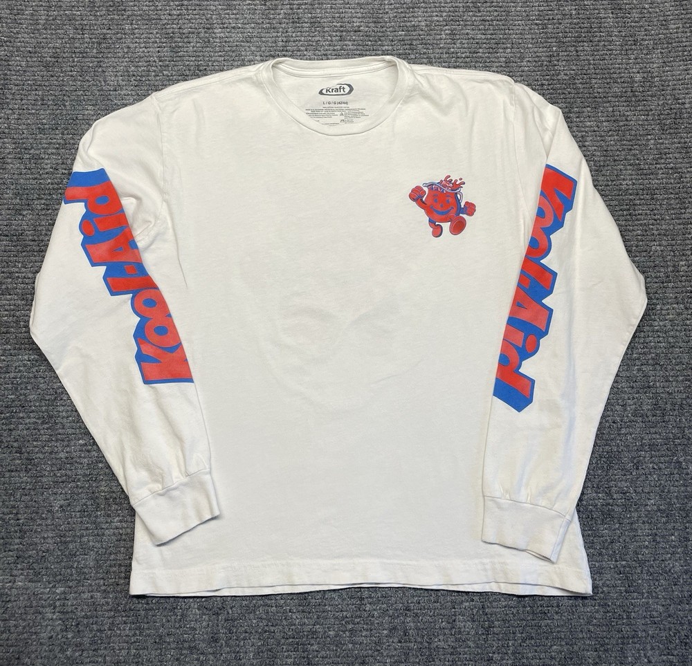Kraft Kool-Aid Man Graphic Print White Long-Sleeve Unisex Tee Shirt L (42) Retro