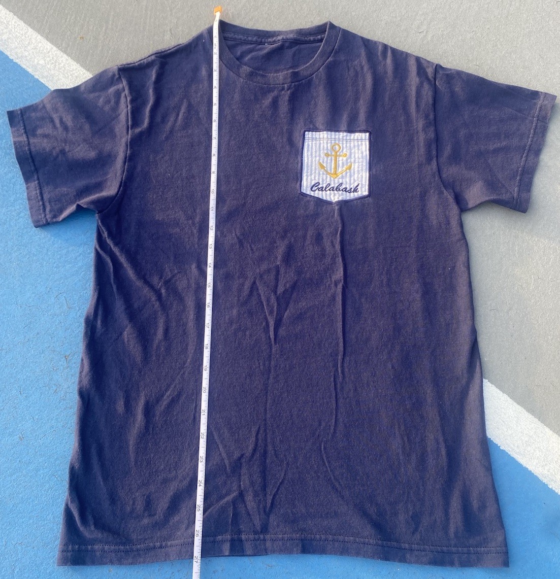 VTG Embroidered Calabash Maritime Theme Navy Blue Short Sleeve T See Measurement gallery