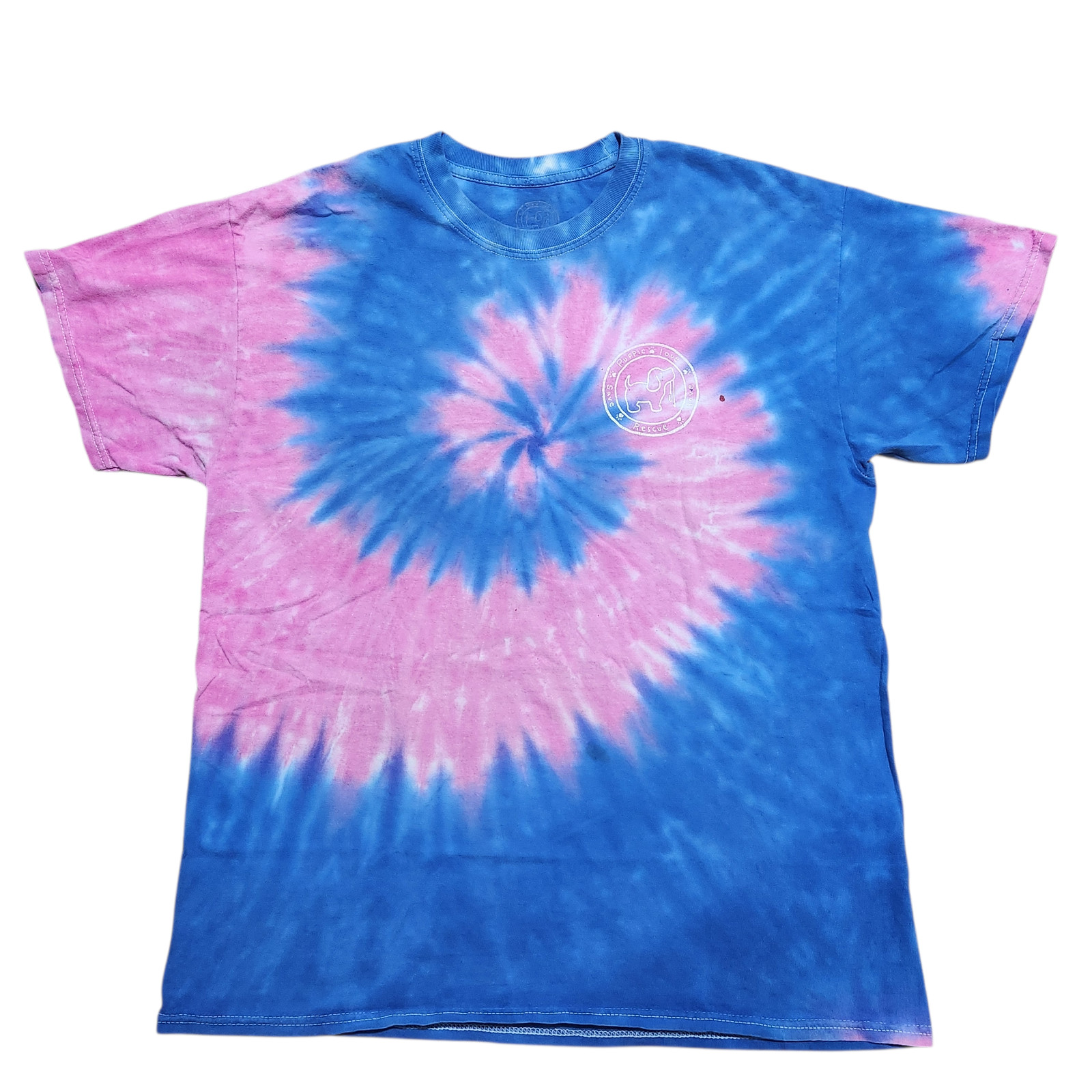 Puppie Love L Unisex Tie Dye T-Shirt Multicolor Rescue Dog Graphic Short Sleeve