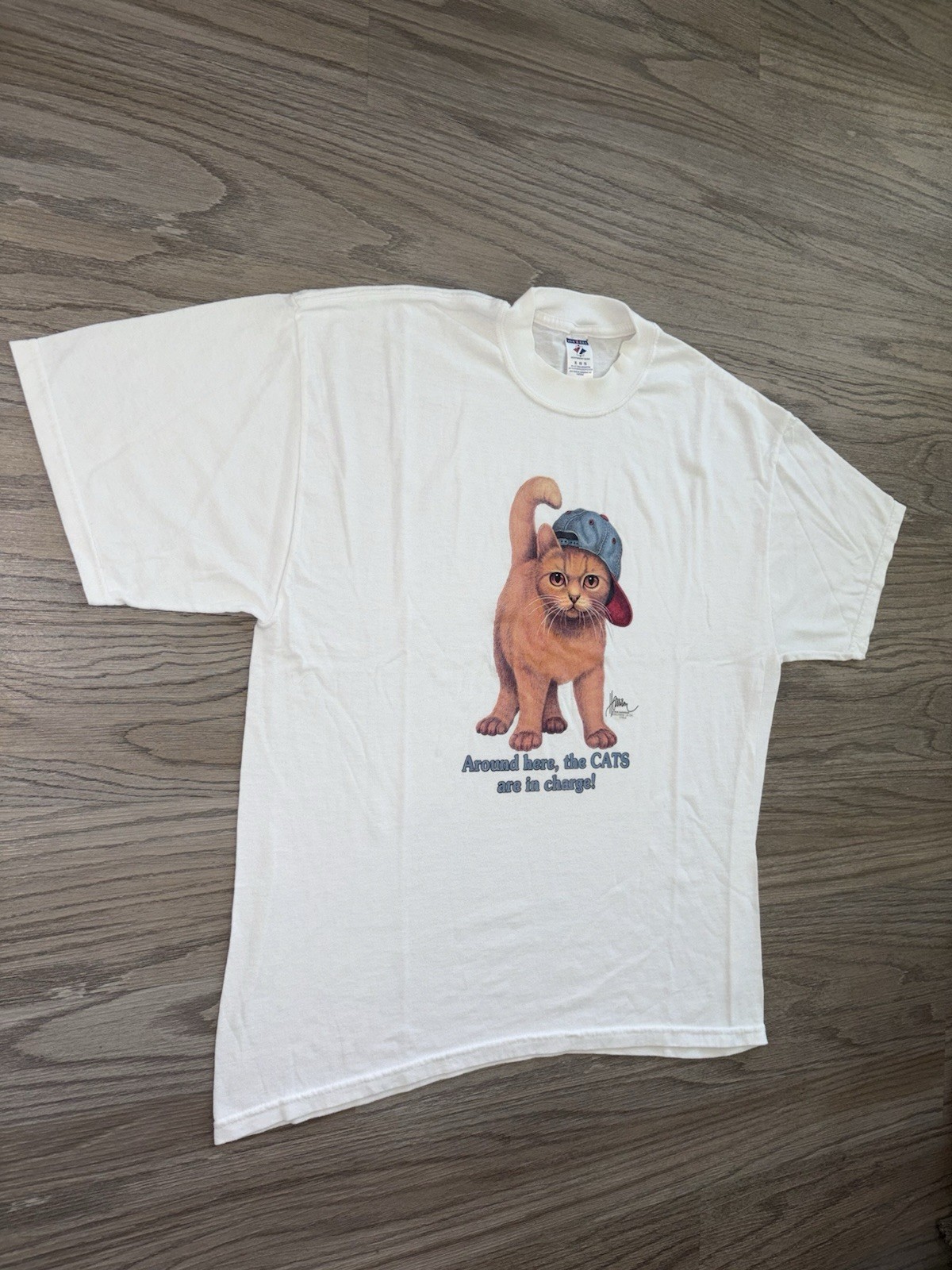 Vintage 90s Bob Harrison “Around Here The Cats Are In Charge” T-Shirt Mens (XL) gallery