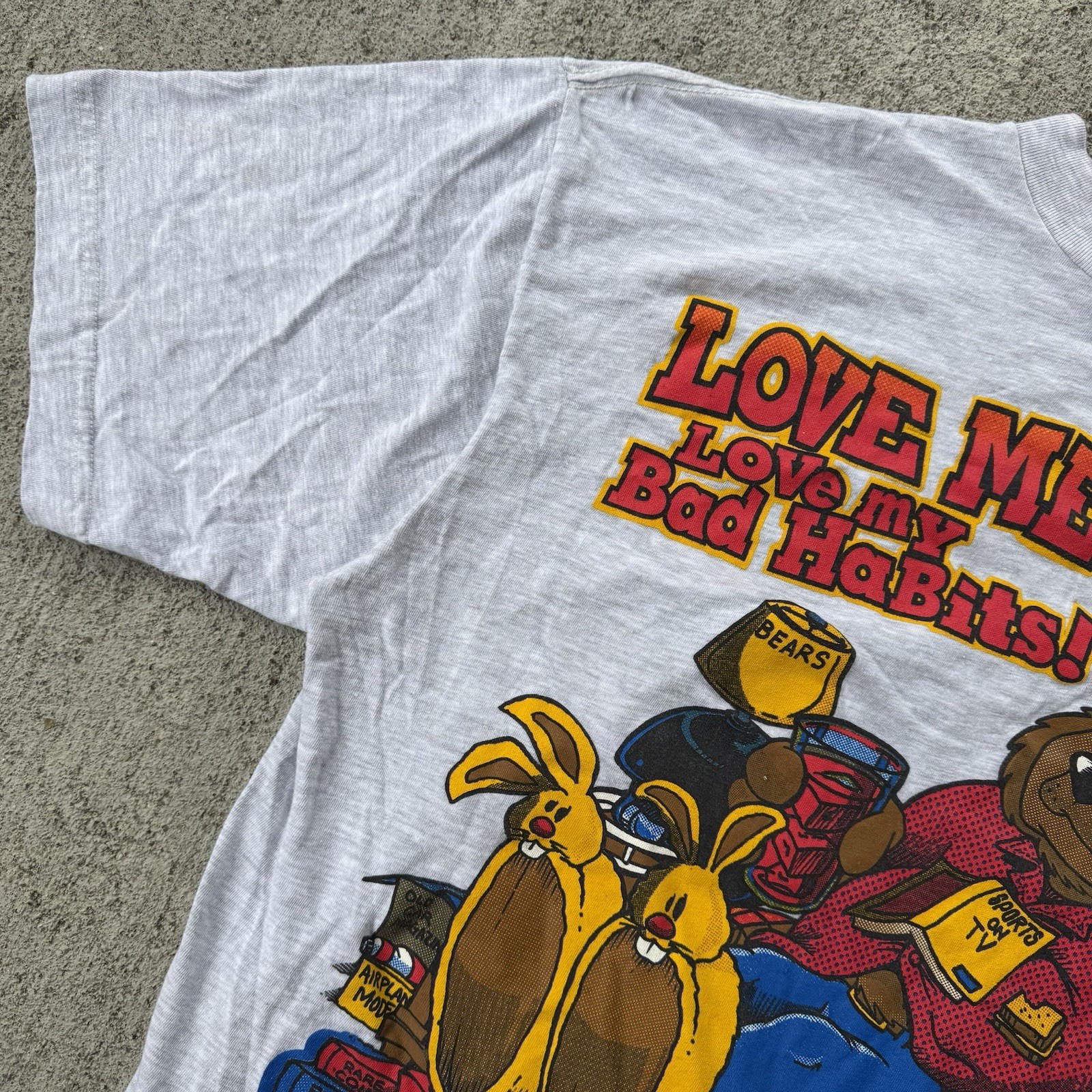 Vintage 90s Love Me Love My Bad Habits Bear Graphic Dad Joke T Shirt Mens XL gallery
