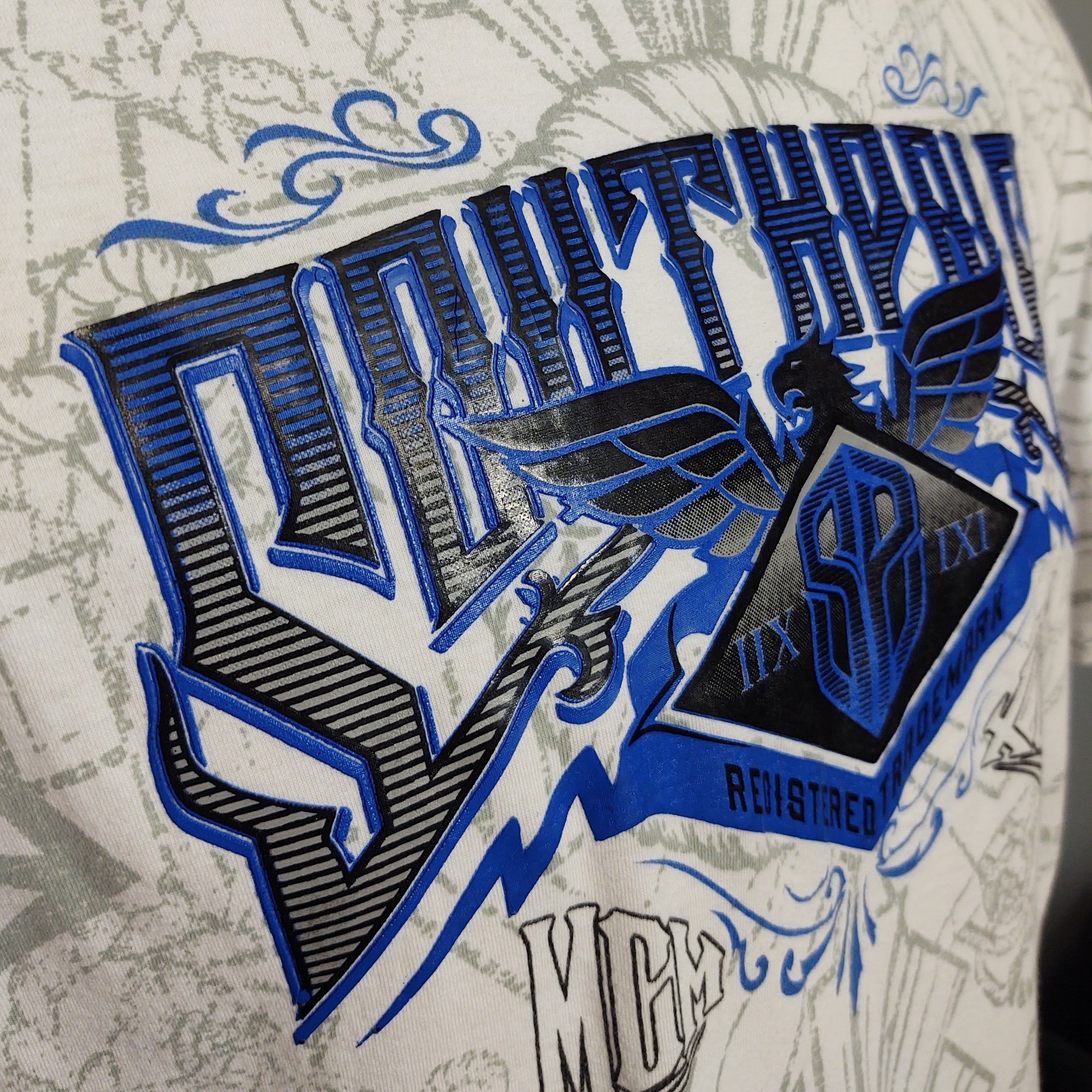 VTG Southpole T-Shirt Heat Press Spell Out Logo Short Sleeve White Y2K Men's XXL gallery