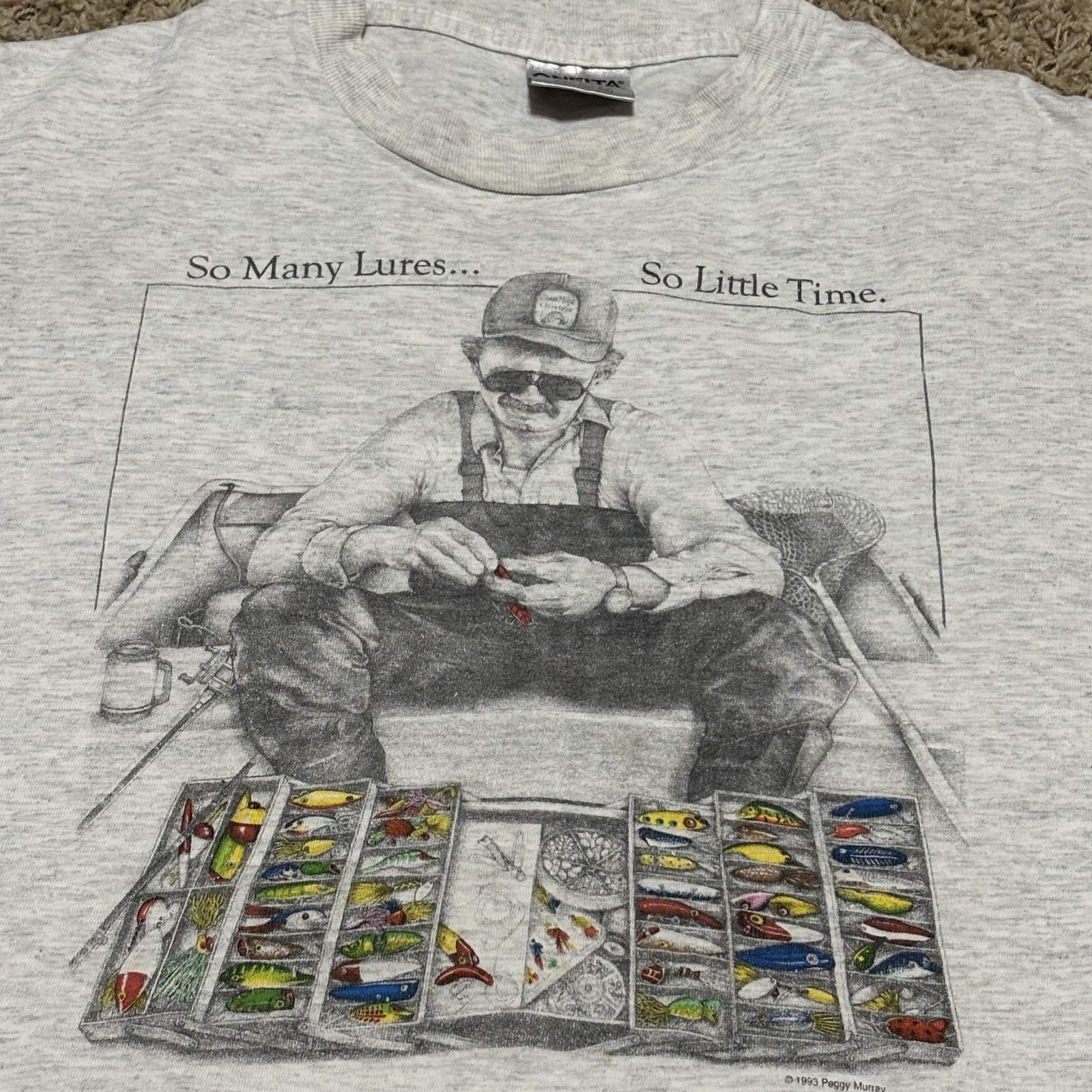 So Many Lures So Little Time Oneita Graphic T Shirt Men's Size XXL Made In USA gallery