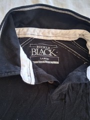 Buckle Black Men’s Black Collared T-Shirt Contrast Trim Size L