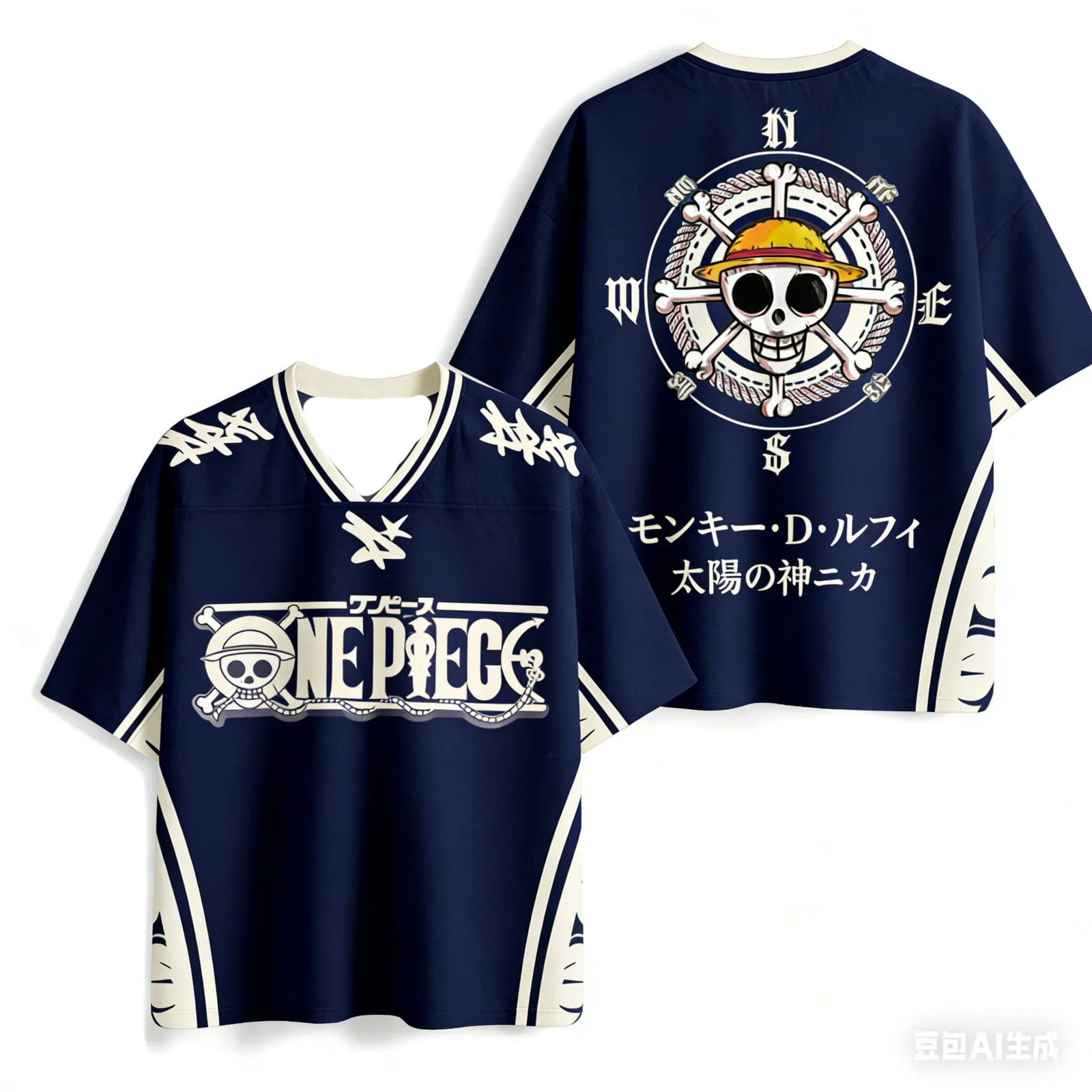 new One Piece Straw Pirates Oversized V-Neck Jersey 3D Quick Dry T-Shirt For gallery
