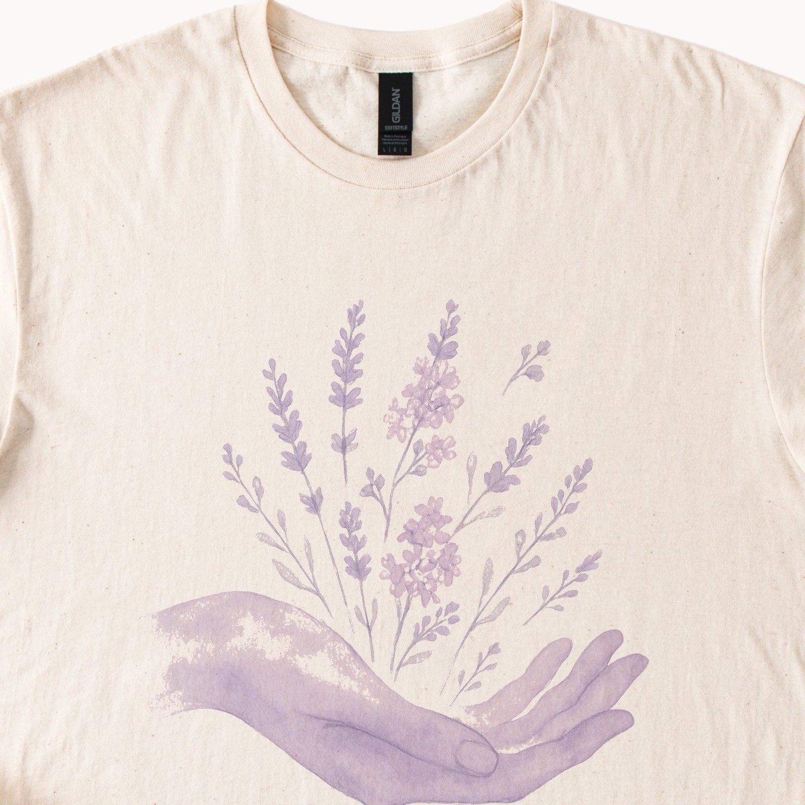 Botanical Hands Watercolor Graphic Tee Lavender Floral Nature Art gallery