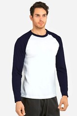 Top Pro Men’s Cotton Full Raglan Sleeve Baseball Tee Shirt (S, Navy/White)