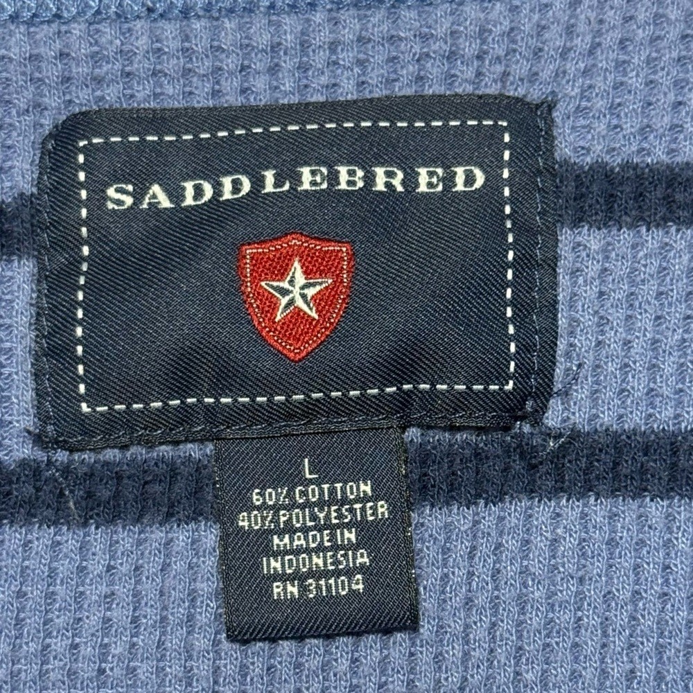 Saddlebred Blue and Black Striped Knit Thermal Shirt Size L Excellent gallery