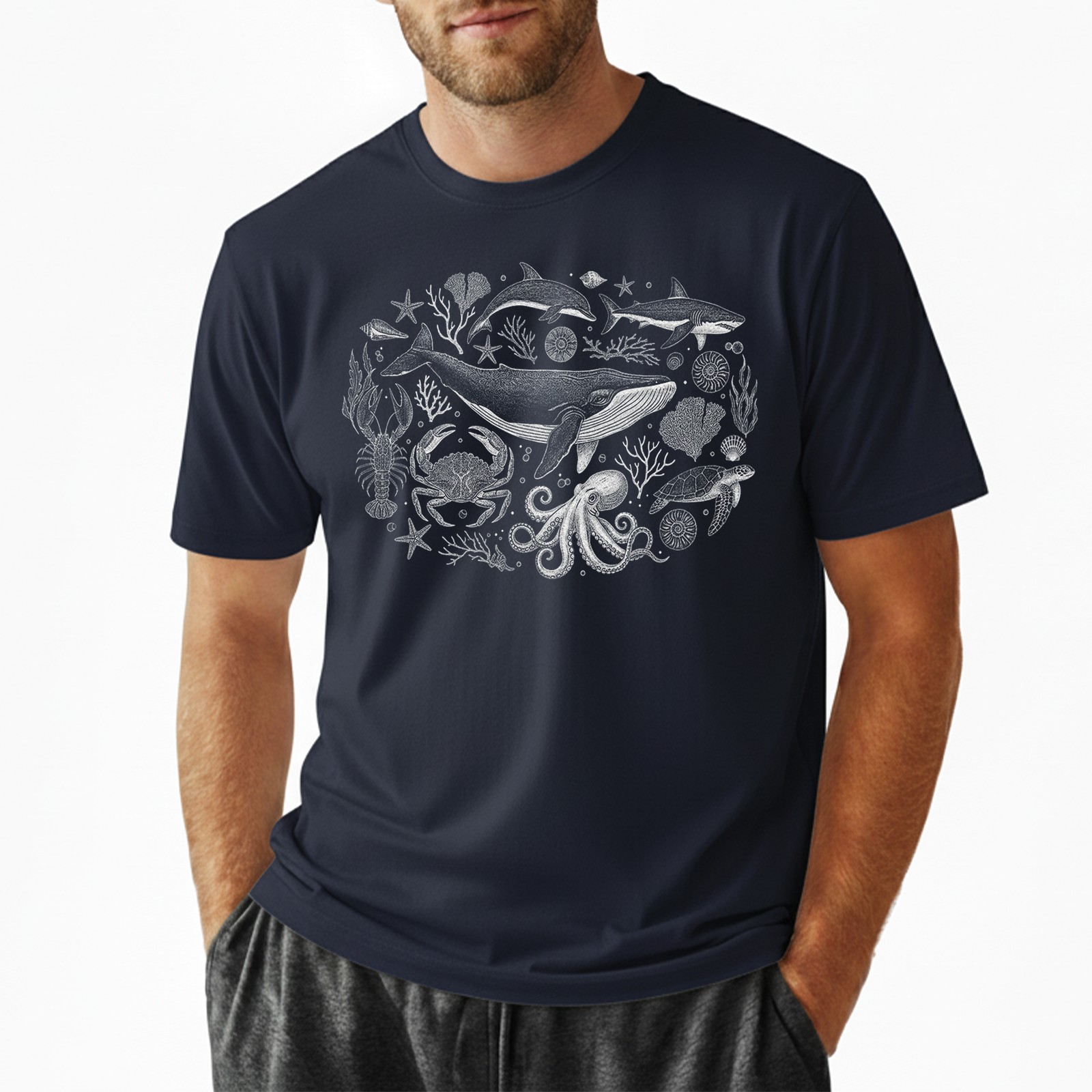 Sea Life Whale Shark Octopus Ocean Marine Retro Vintage Animal Gift Tee gallery