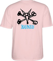 Powell Peralta RAT BONES Skateboard T Shirt LIGHT PINK w/BLUE Bones Logo
