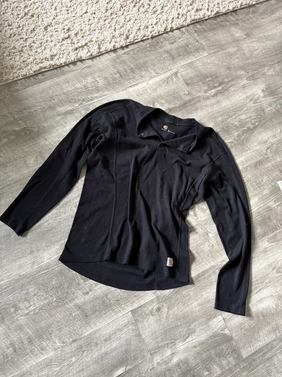 Carhartt Black Ribbed Thermal Henley Shirt Long Sleeve Men’s Large gallery