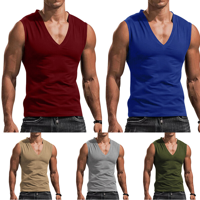 Mens Casual Camisole Sleeveless T-Shirt Solid Color V-Neck Vest Muscle Tank Tops gallery